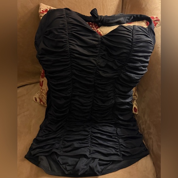 DKNY Black Halter One-Piece Tummy Control Swim Dress - Size 12 - Picture 2 of 5